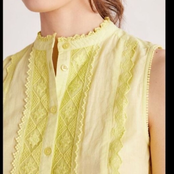 Anthropologie lace neon yellow button down tank xs - Picture 2 of 6